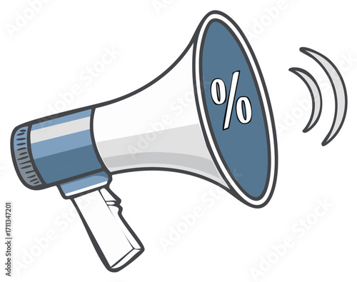 Megaphone Announcing Percentage Discount With Sound Waves
