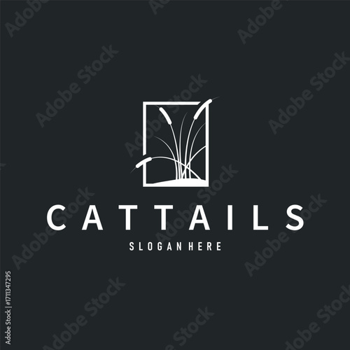 cattails logo river grass plant with river concept and simple silhouette plant design symbol illustration tremlet icon poster or product