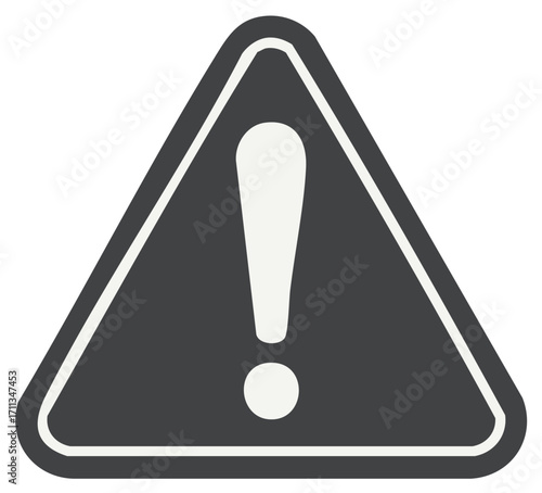 Triangular warning sign with an exclamation point as a safety hazard symbol in grey