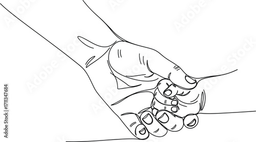 Gentle hand holding a child's tiny fingers, symbolizing care and connection.