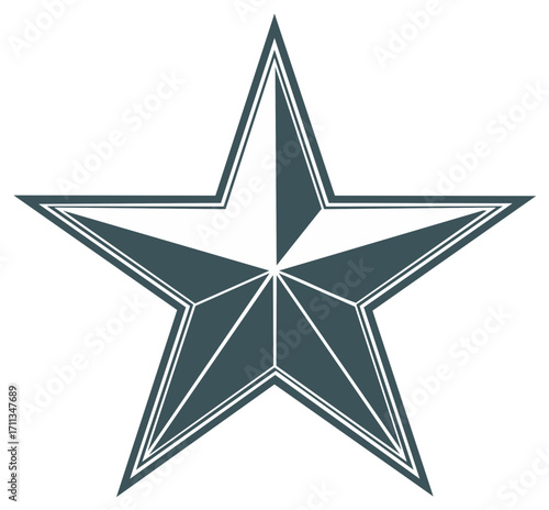 Geometric five point star vector illustration with elegant double outline and segmented facets