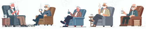 vector grandfather sitting on chair with coffee