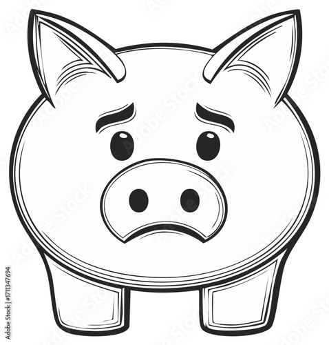 Cartoon Pig Face with Sad Expression and Simple Line Art Style