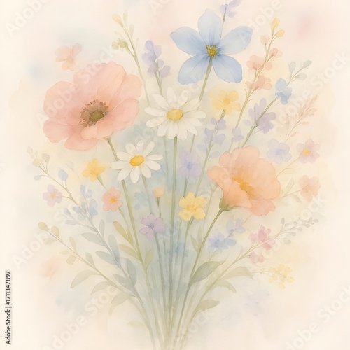 Wallpaper Mural watercolor floral  Torontodigital.ca