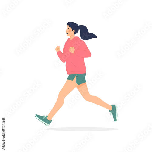 Athletic Woman Running Marathon in Athletic Gear, Focusing on Health and Fitness