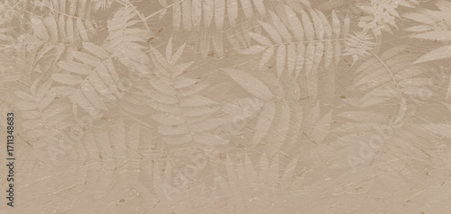 A natural fossil leaf texture with detailed fern-like impressions preserved in stone, forming an organic abstract background.