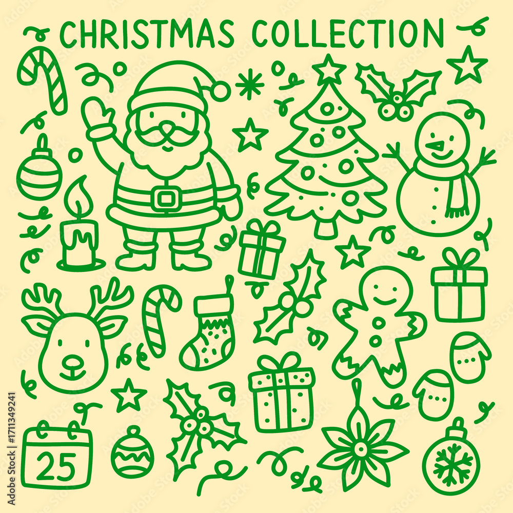 Fototapeta premium Christmas collection doodle illustration