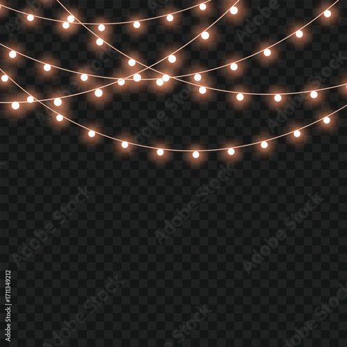 Glowing Christmas lights garland for festive holiday and party decor. Vector