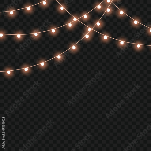 Glowing Christmas lights garland for festive holiday and party decor. Vector