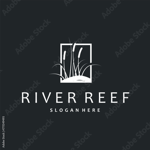 cattails logo river grass plant with river concept and simple silhouette plant design symbol illustration tremlet icon poster or product