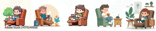 vector little boy sitting on chair with coffee