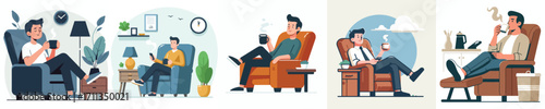 vector man sitting on chair with coffee