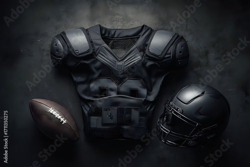 NFL Equipment Flat Lay: Texture and Detail, Dark Background