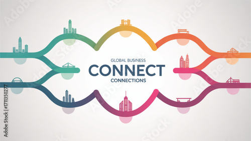 Global business connections network diagram for international business partnership and collaboration concept