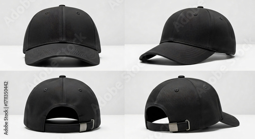 Black Baseball Cap: Multiple Views