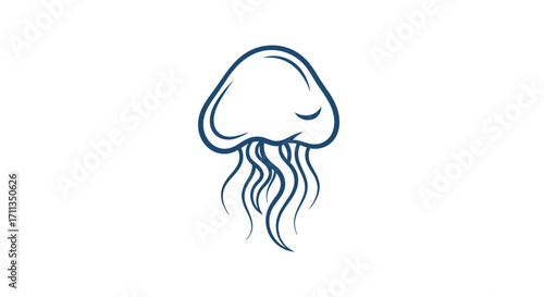 Simple Blue Jellyfish Illustration with Curving Tentacles and Rounded Shape.