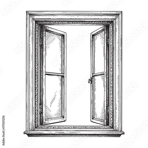opened Victorian window frame