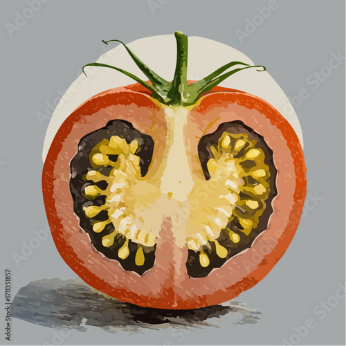 graphite pencil sketch vector tomato slices with stippled flesh texture and soft tonal depth for recipe cards