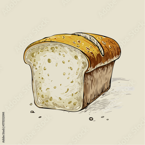 graphite pencil sketch vector bread slice with stippled crumb texture and soft tonal depth for recipe art