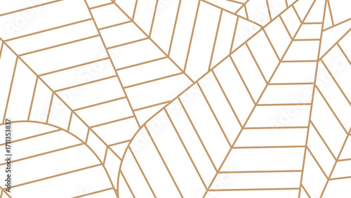 Minimalist white background decorated with a leaf geometric pattern of golden brown lines. Minimalist design concept