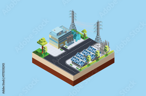 Isometric charging station for super fast electric vehicles using solar panels and lots of charging points., Suitable for Diagrams, Infographics, And Other Graphic asset
