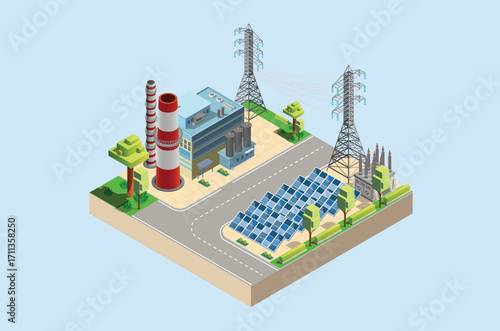 Isometric charging station for super fast electric vehicles using solar panels and lots of charging points., Suitable for Diagrams, Infographics, And Other Graphic asset