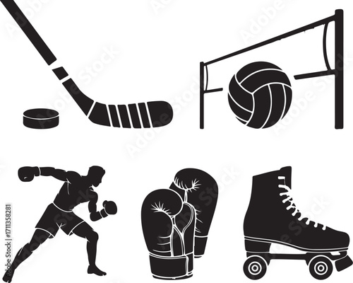 Dynamic sports icons capture action and athletic pursuits