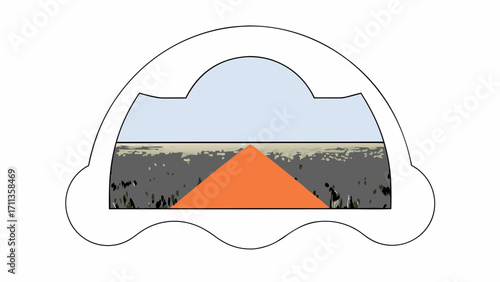 Wide grassy field with transparency background and clear blue sky, featuring orange path