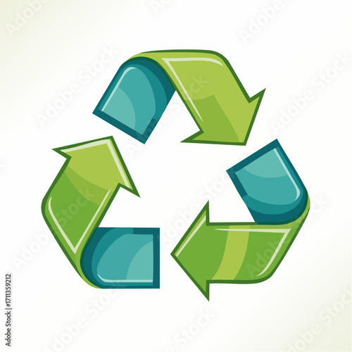 Stylized green and teal recycling symbol icon representing sustainability and environmental protection on a white background