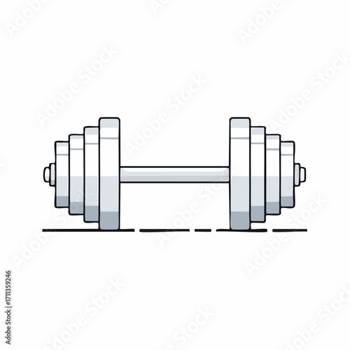 Minimalist dumbbell illustration for fitness and gym concepts. Clean line art icon representing strength training, weightlifting, and exercise equipment