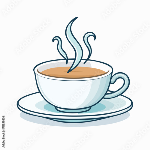 Charming cartoon illustration featuring a steaming hot cup of comfort, a delightful visual representing a warm beverage moment for relaxation and everyday enjoyment, drawn in a friendly doodle style