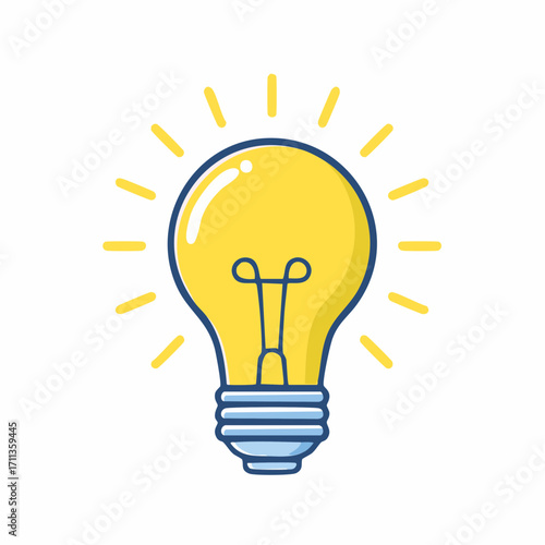 A bright yellow light bulb glowing with radiating lines, symbolizing a new idea or innovation