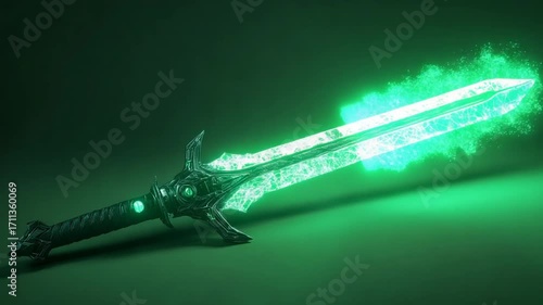 Glowing Fantasy Sword with Ethereal Green Aura