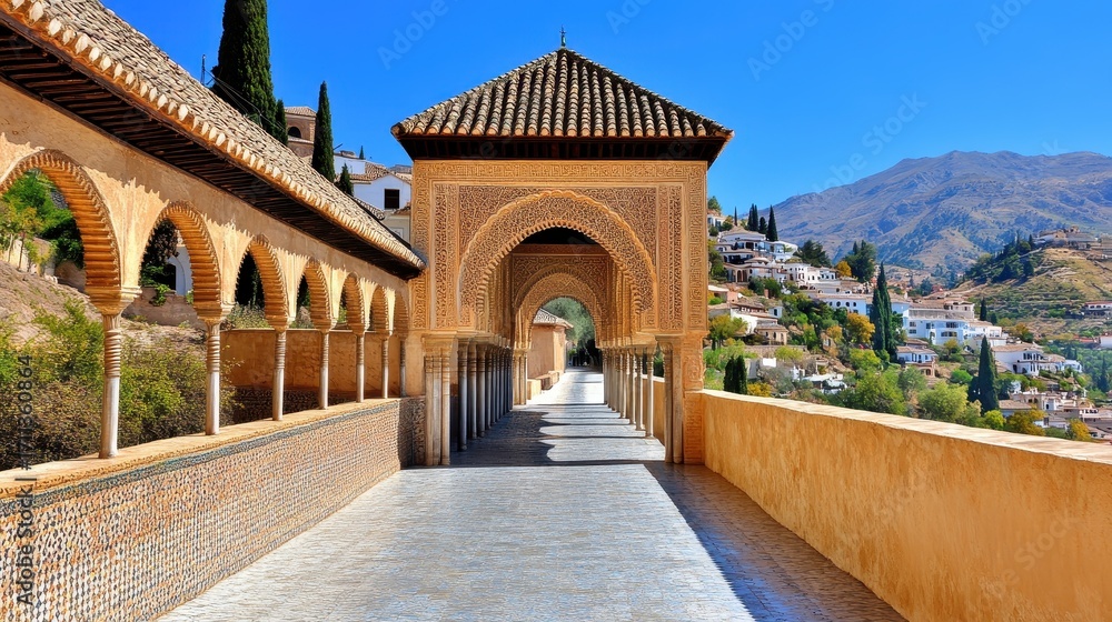 Fototapeta premium Stunning Archways and Scenic Views of the Alhambra in Granada