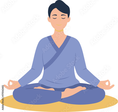Flat Simple Style Man in Meditation Pose on a Mat Illustration