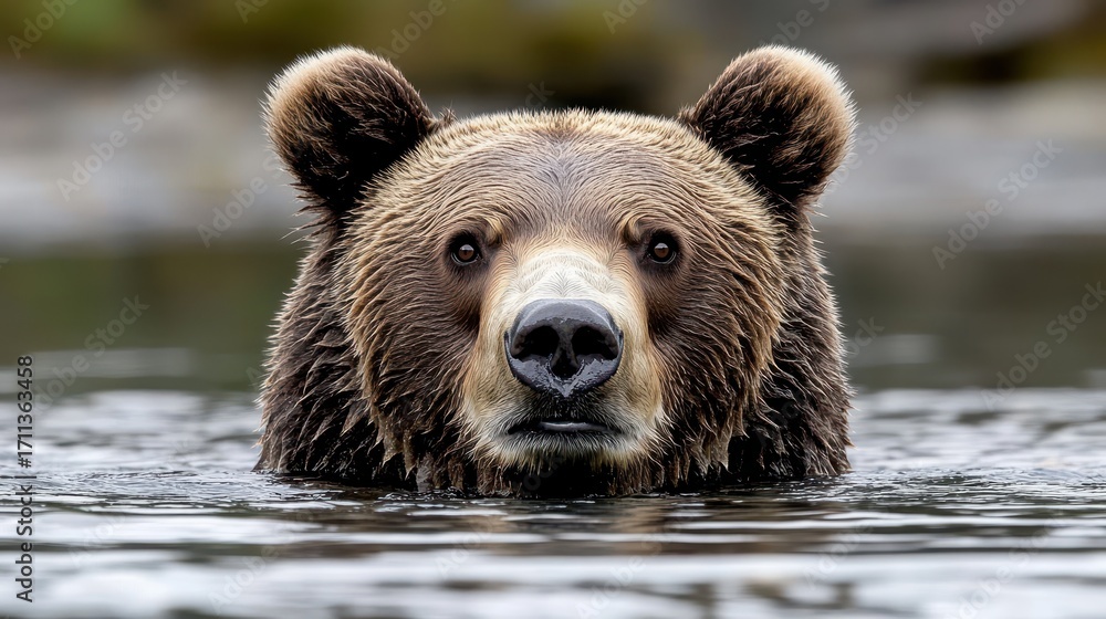 Fototapeta premium Close-up of Bear Swimming in Calm Water, Nature Wildlife Photography
