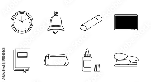 School Supplies and Stationery Icons for Education and Learning