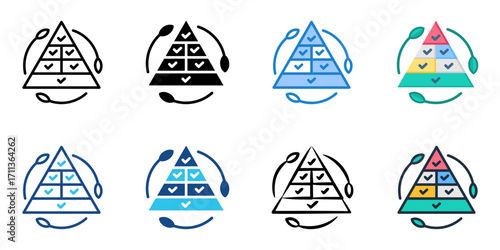 Nutritional Pyramid icon set multiple style collection 
