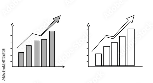 Two monochrome graphs illustrating upward trends and increasing values clearly