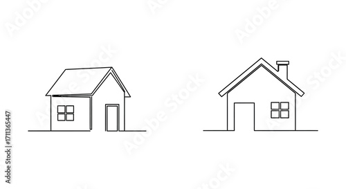 Simple line drawing of two different house shapes against a white background