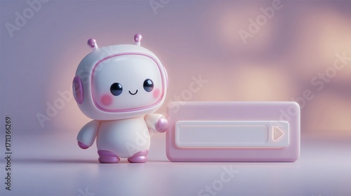 Robot character with a blank screen on a soft background