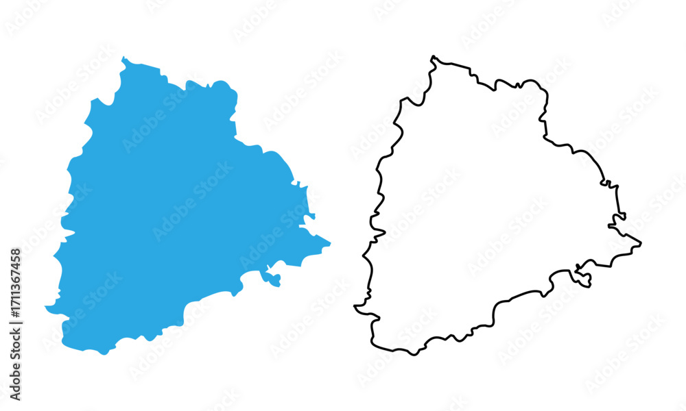 Obraz premium Map of the state of Telangana, India. Map with detailed outlines and blue silhouettes