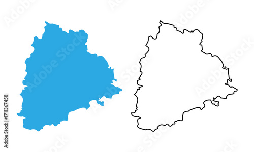 Map of the state of Telangana, India. Map with detailed outlines and blue silhouettes