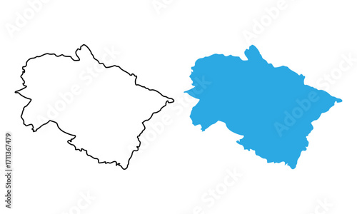 Map of the state of Uttarakhand, India. Map with detailed outlines and blue silhouettes