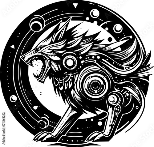 Minimalist black and white vector icon of mythological animal, clean lines, modern, scalable, isolated for creative or digital use