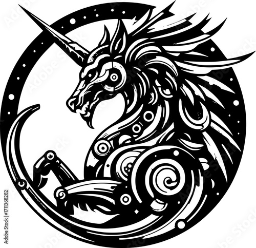 Minimalist black and white vector icon of mythological animal, clean lines, modern, scalable, isolated for creative or digital use