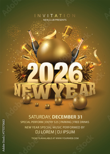 2026 Happy New Year club poster Background for your Flyers and Greetings Card graphic or new year themed party invitations. abstract vector illustration design