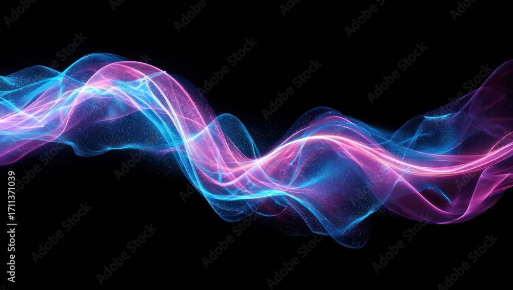 Fototapeta premium Abstract design featuring vibrant pink and blue wave-like forms against a dark background.