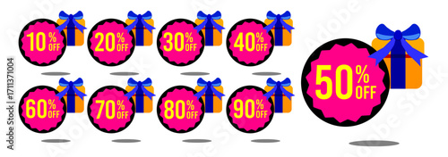 10%, 20%, 30%, 40%, 50%, 60%, 70%, 80%, 90%, ten twenty thirty forty fifty sixty seventy eighty ninety percent off, percentage, savings, dollar, discount, money, present, sale, birthday, retail, set.