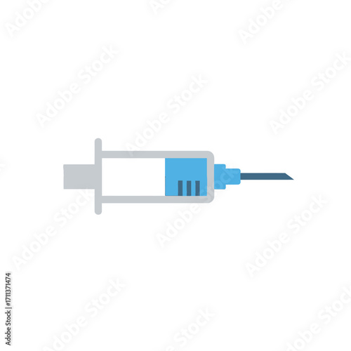 Illustration of a medical syringe with blue liquid inside, ready for injection.